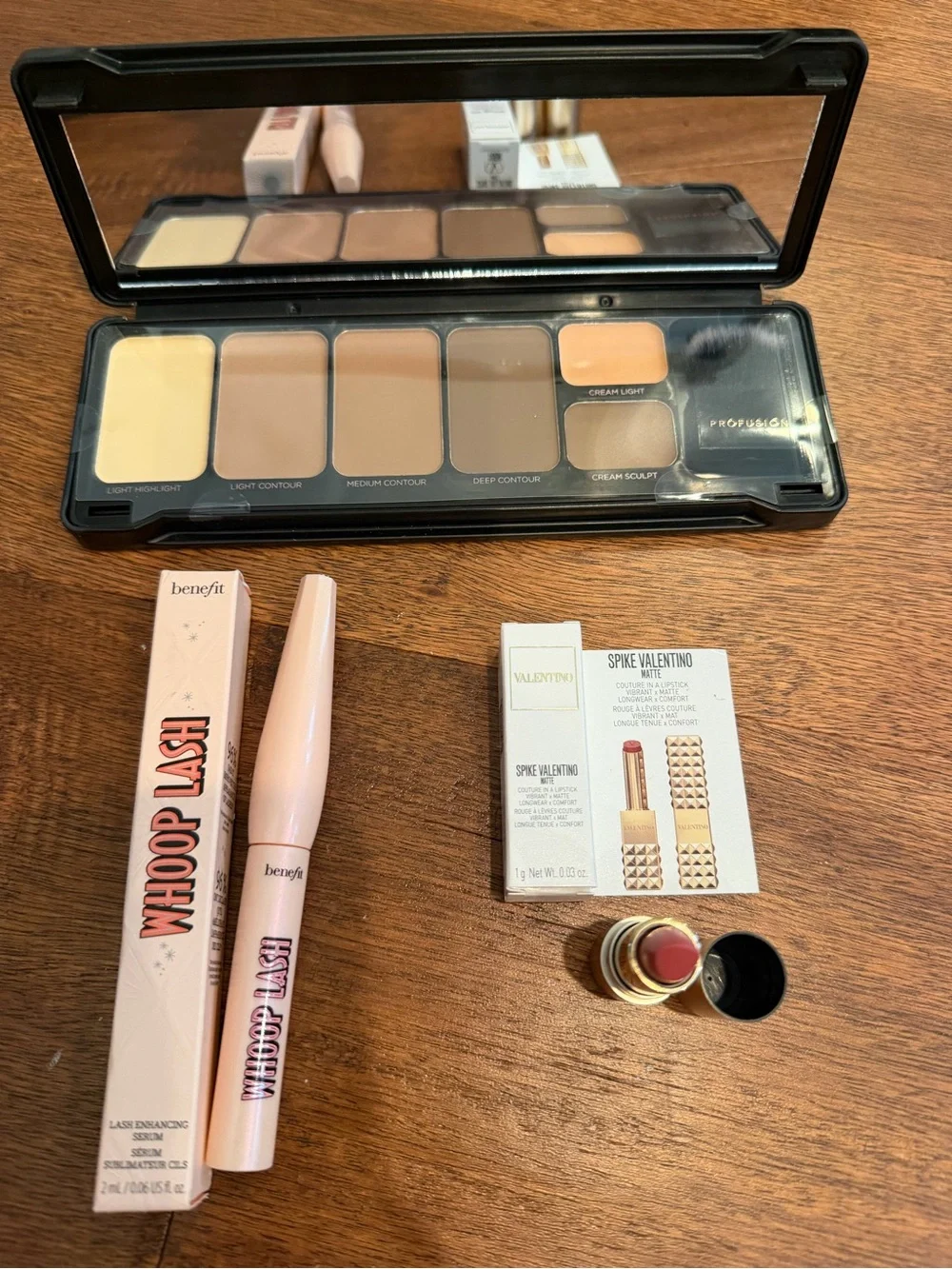 Profusion Cosmetics Contour Makeup Case, whoop lash serum, Valentino lip